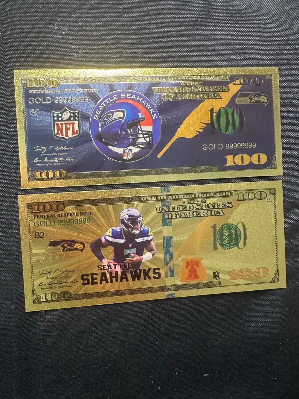Seattle Seahawks NFL Gold Foil $100 Bills 2 Piece Collectible Set Football